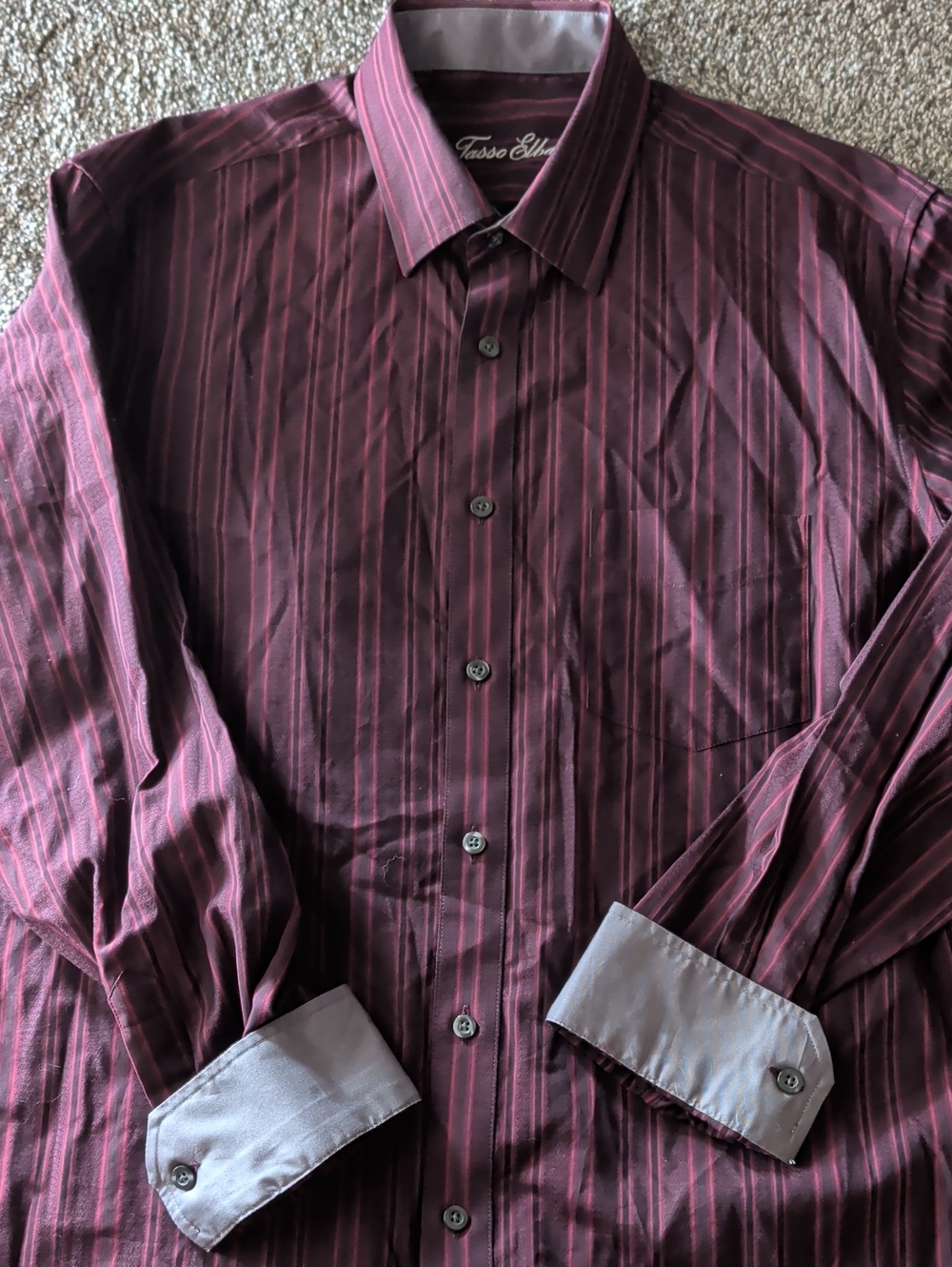 Tasso Elba Burgundy and Pink Stripe Dress Shirt